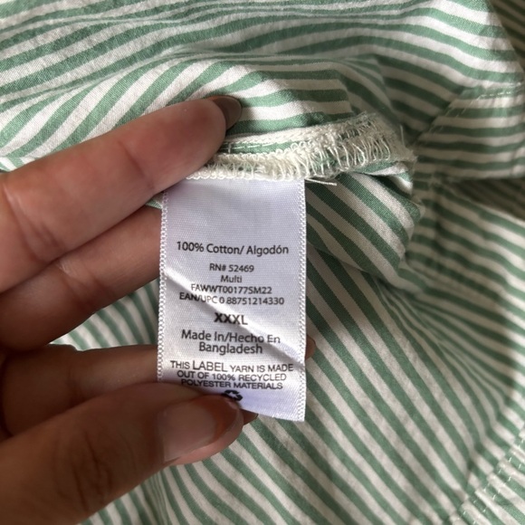 Free Assembly Top Cotton Green White Striped Off Shoulder Shirt Sz XXXL - Picture 7 of 7